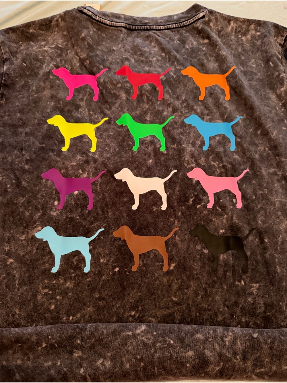 PINK Victoria's Secret Black Tee with Multicolor Dog Silhouettes